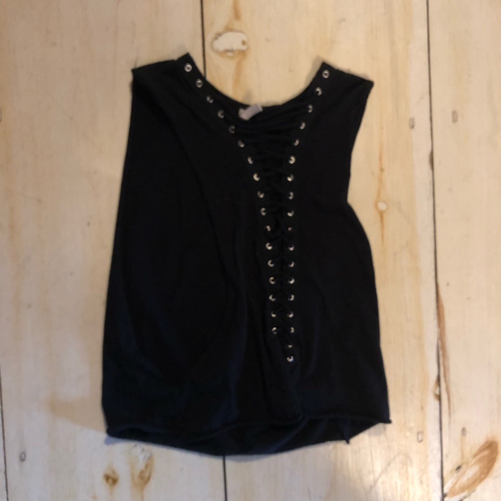 Emma and Sam Black Lace Up Shirt